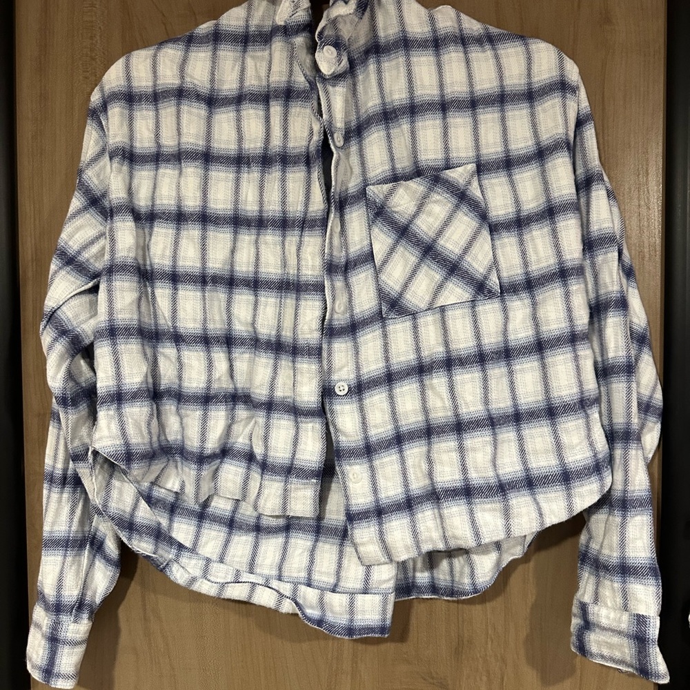 Altar'd State Navy and White Plaid Shirt